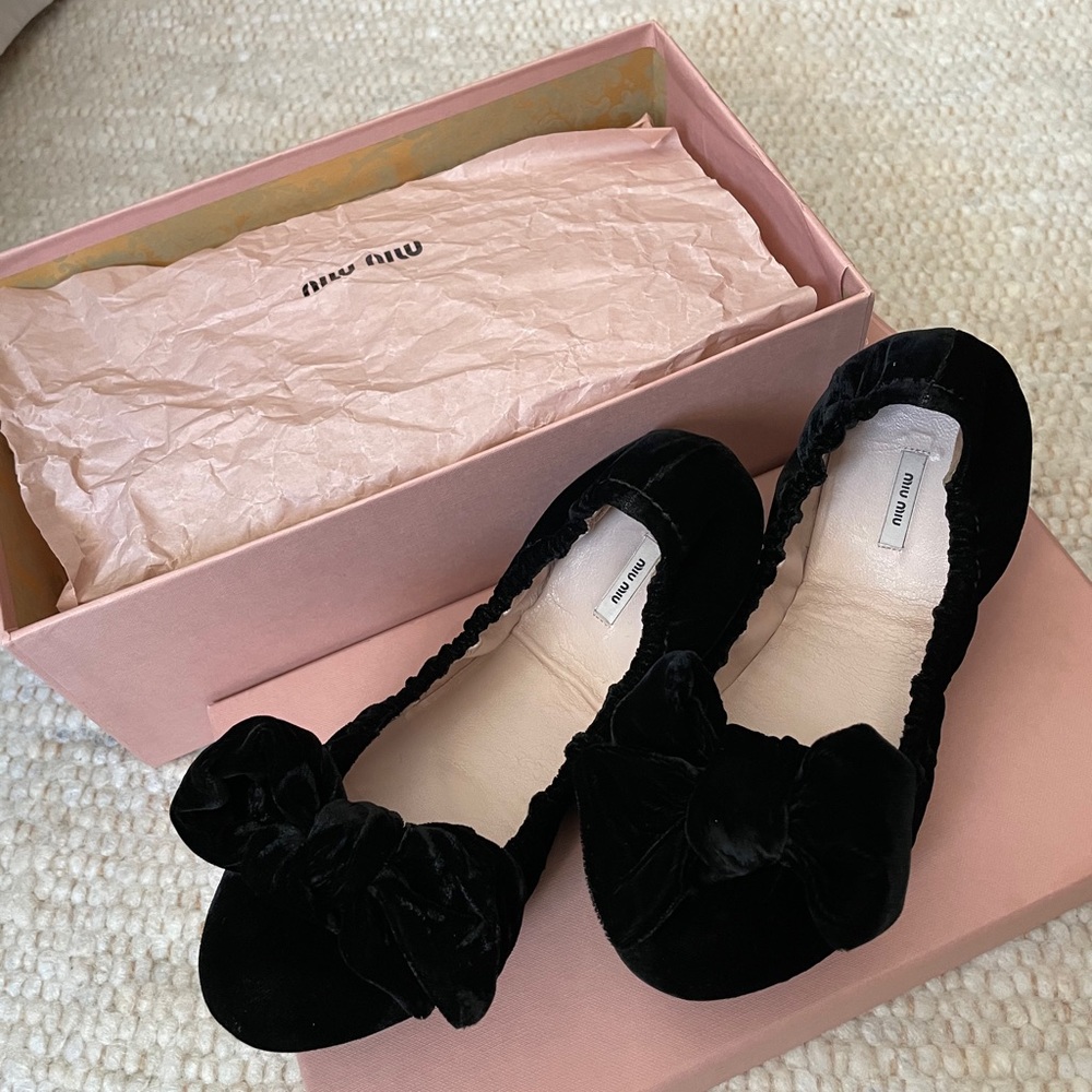 Miu Miu Velvet Ballerinas with Bows